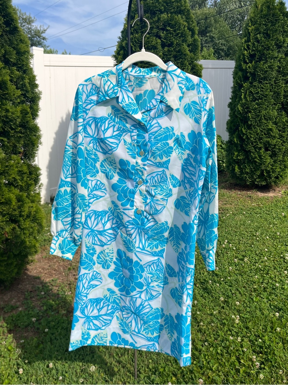 Vintage Floral Blue and White Button Dress